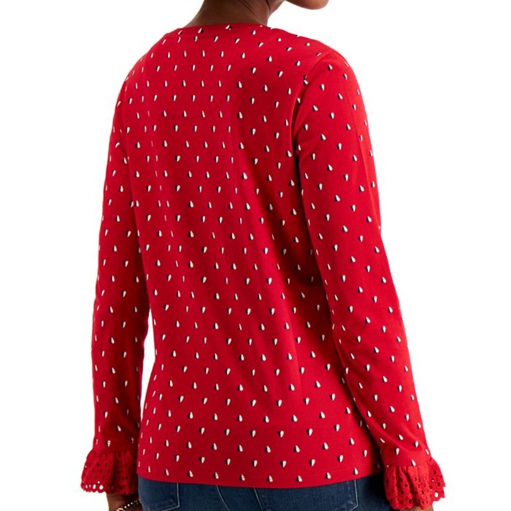 NWT Charter Club Ruffle Sleeve Bi-Color Heart Top - Picture 4 of 4